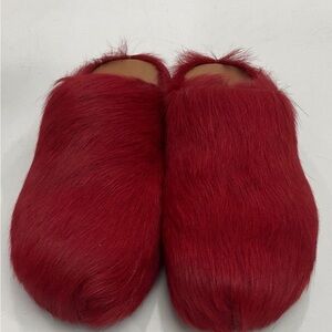 Marni Italy Red Animal Hide Fur Slippers Women's SZ 42 EU